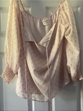Wayf Blush Pink Off-the-Shoulder Blouse with Gold Foil Accents